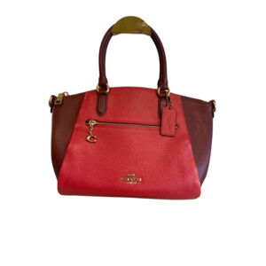 Coach Elise Red Pebbled Leather Bag Satchel Bag Colorblock